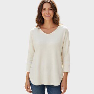 Vintage American V-Neck Top Womens XXL Yellow Soft Knit Casual Essential NWT